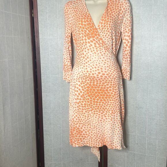 Diane Von Furstenberg Vintage‎ Women's Orange White Splatter Wrap Dress Size XS - Picture 1 of 6